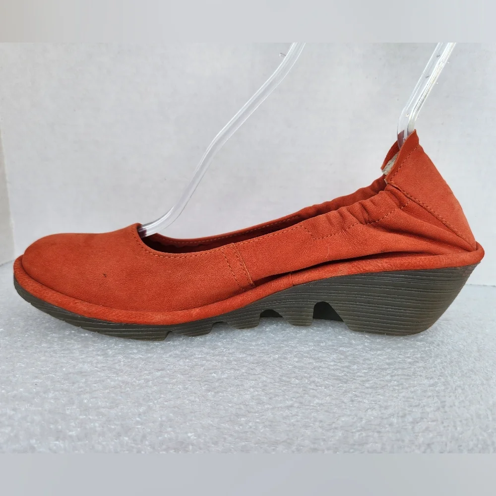 Fly London Pled Size 41 Wedge Shoes Orange Leather